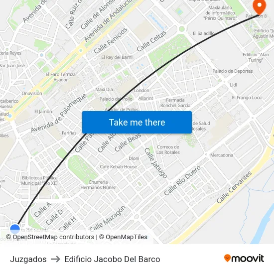 Juzgados to Edificio Jacobo Del Barco map