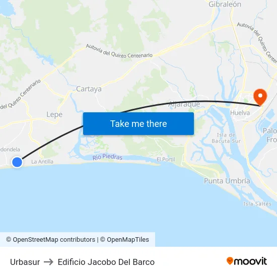 Urbasur to Edificio Jacobo Del Barco map