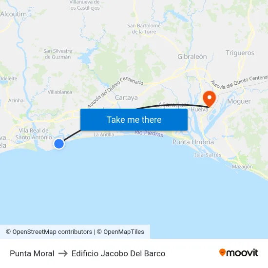 Punta Moral to Edificio Jacobo Del Barco map
