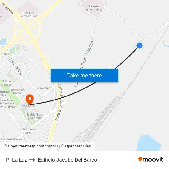 Pi La Luz to Edificio Jacobo Del Barco map