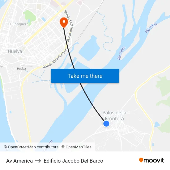 Av America to Edificio Jacobo Del Barco map