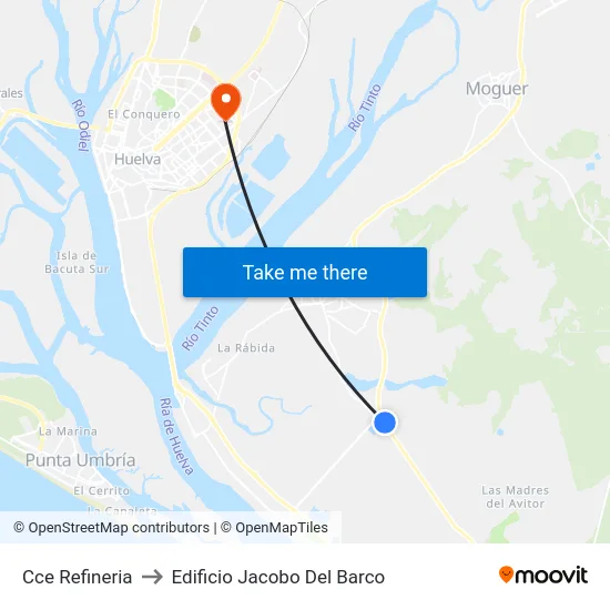 Cce Refineria to Edificio Jacobo Del Barco map