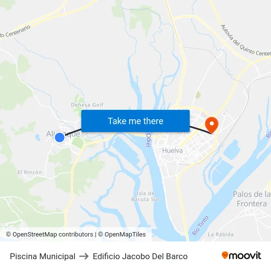 Piscina Municipal to Edificio Jacobo Del Barco map