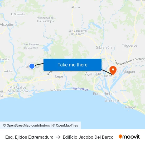 Esq. Ejidos Extremadura to Edificio Jacobo Del Barco map