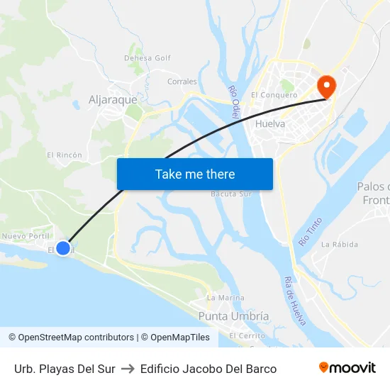 Urb. Playas Del Sur to Edificio Jacobo Del Barco map