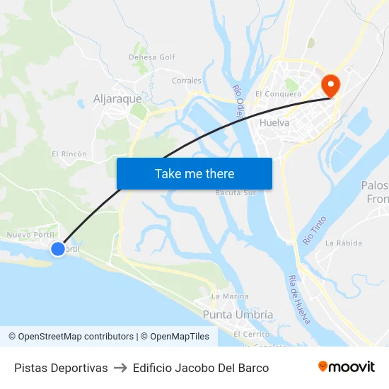 Pistas Deportivas to Edificio Jacobo Del Barco map