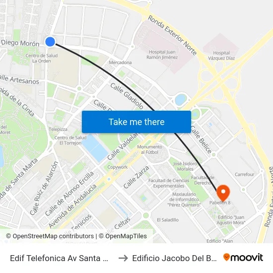 Edif Telefonica Av Santa Marta to Edificio Jacobo Del Barco map
