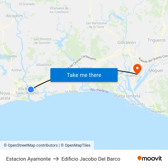 Estacion Ayamonte to Edificio Jacobo Del Barco map