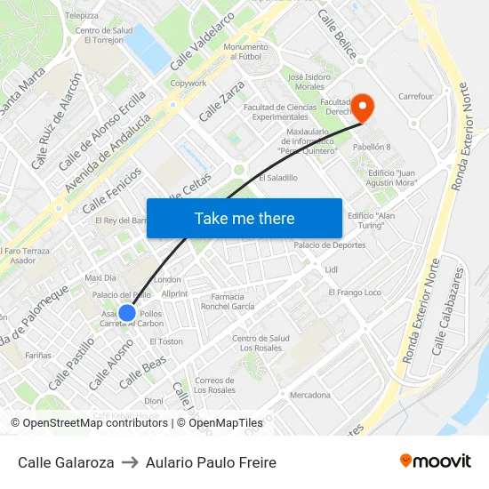 Calle Galaroza to Aulario Paulo Freire map