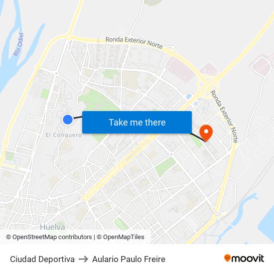 Ciudad Deportiva to Aulario Paulo Freire map
