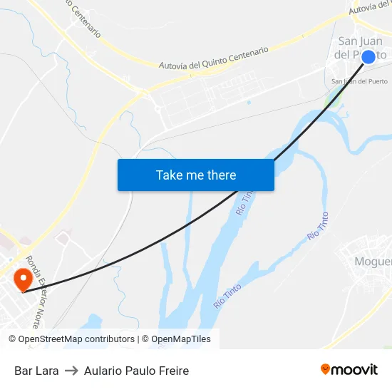 Bar Lara to Aulario Paulo Freire map