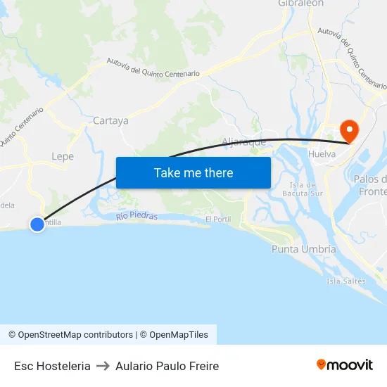Esc Hosteleria to Aulario Paulo Freire map