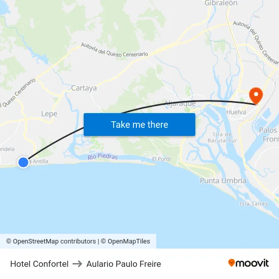 Hotel Confortel to Aulario Paulo Freire map