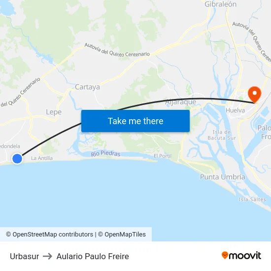 Urbasur to Aulario Paulo Freire map