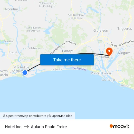 Hotel Inci to Aulario Paulo Freire map