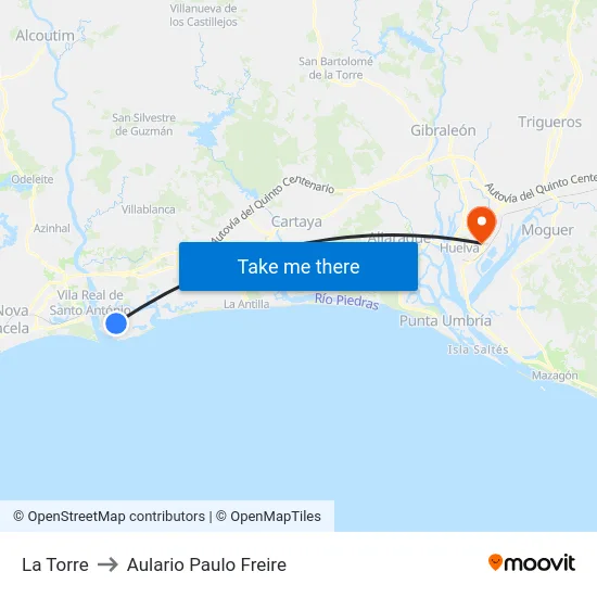 La Torre to Aulario Paulo Freire map