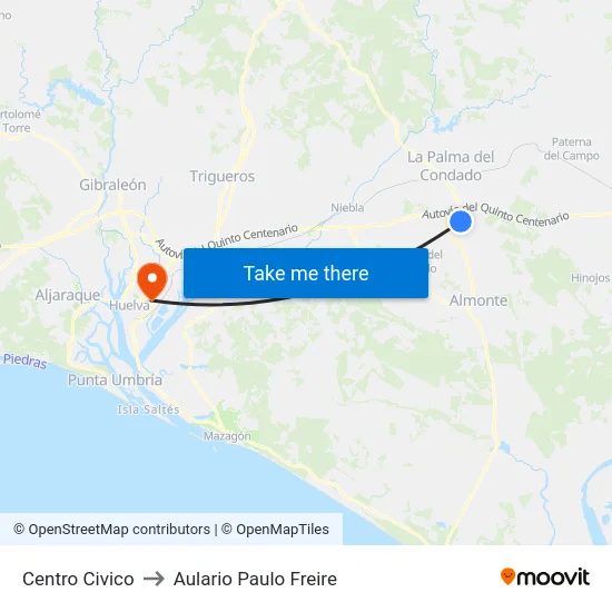 Centro Civico to Aulario Paulo Freire map