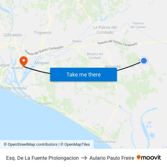 Esq. De La Fuente Prolongacion to Aulario Paulo Freire map
