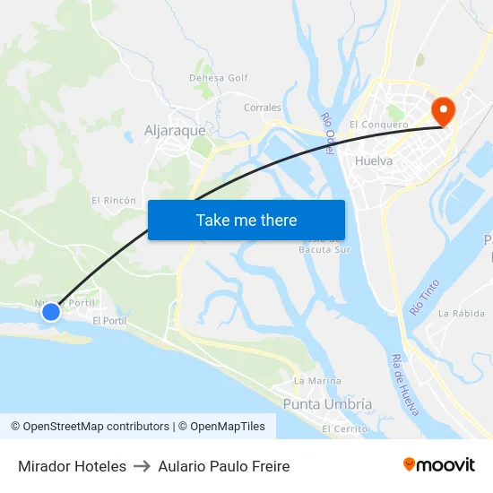 Mirador Hoteles to Aulario Paulo Freire map