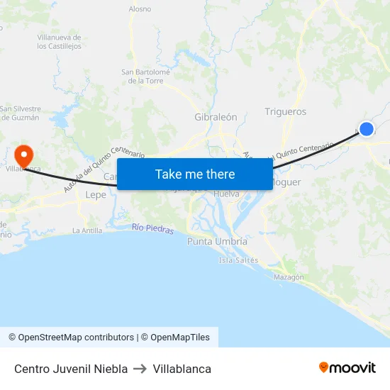 Centro Juvenil Niebla to Villablanca map