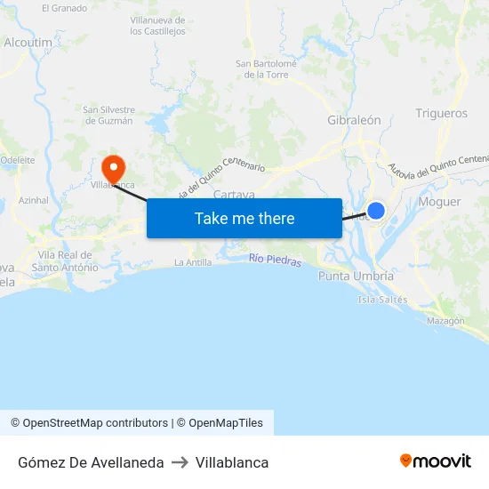 Gómez De Avellaneda to Villablanca map