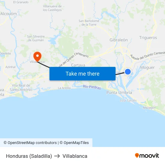 Honduras (Saladilla) to Villablanca map