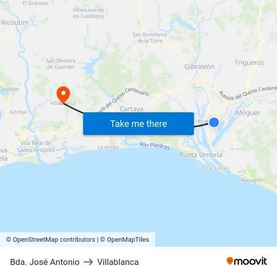 Bda. José Antonio to Villablanca map