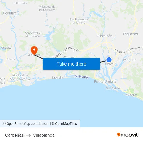 Cardeñas to Villablanca map