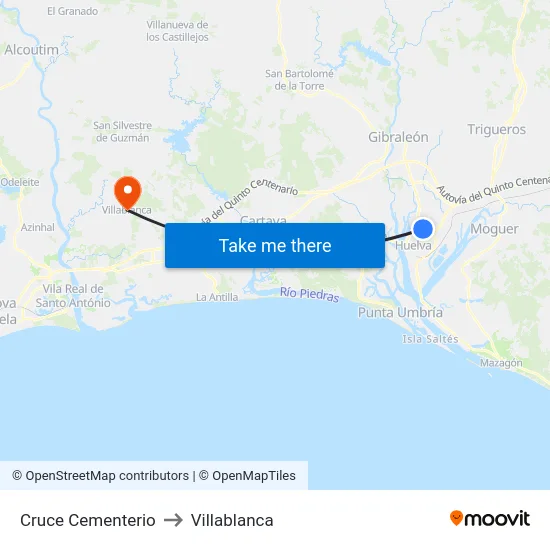 Cruce Cementerio to Villablanca map