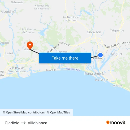 Gladiolo to Villablanca map