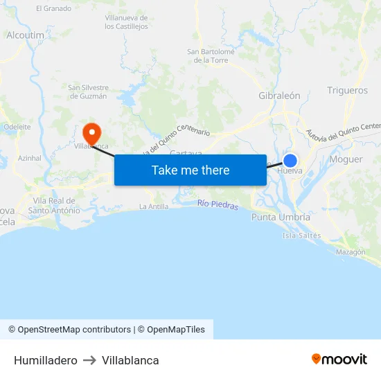 Humilladero to Villablanca map
