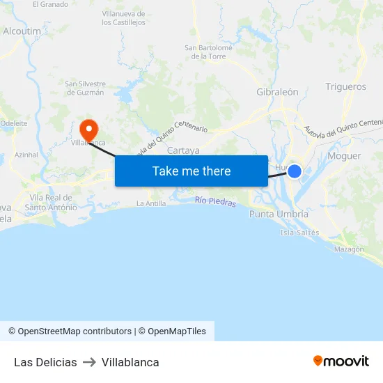 Las Delicias to Villablanca map