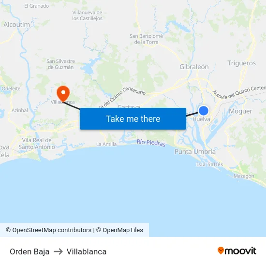 Orden Baja to Villablanca map