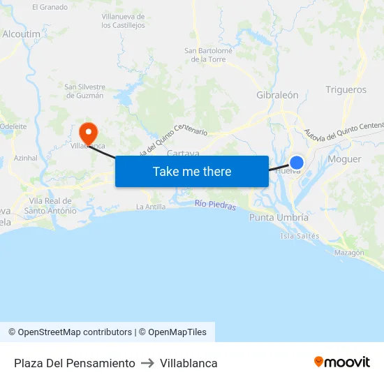 Plaza Del Pensamiento to Villablanca map