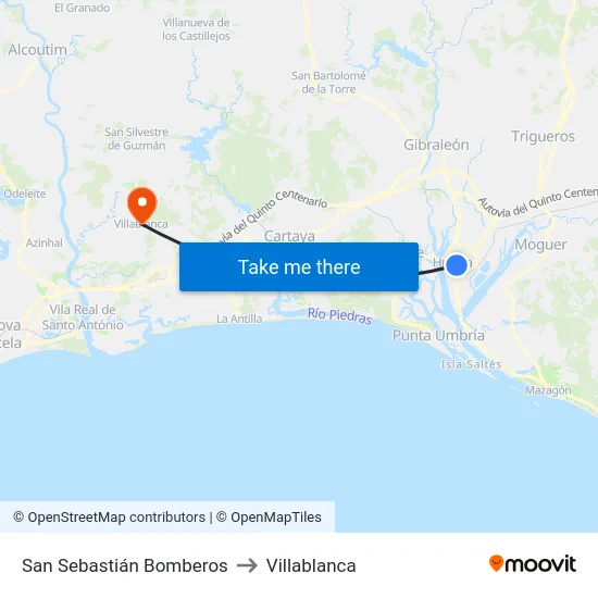 San Sebastián Bomberos to Villablanca map