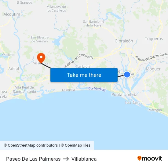 Paseo De Las Palmeras to Villablanca map