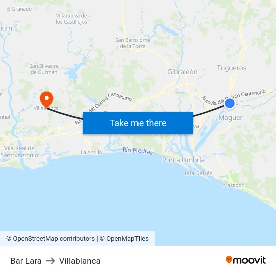 Bar Lara to Villablanca map
