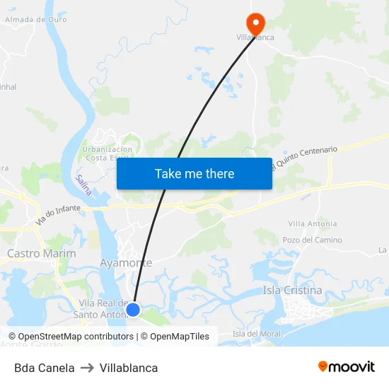 Bda Canela to Villablanca map