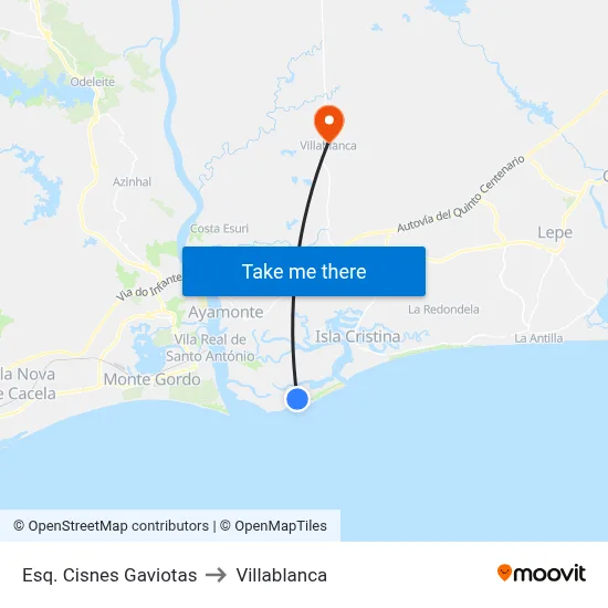 Esq. Cisnes  Gaviotas to Villablanca map