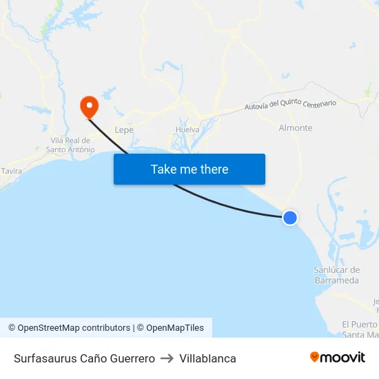 Surfasaurus Caño Guerrero to Villablanca map