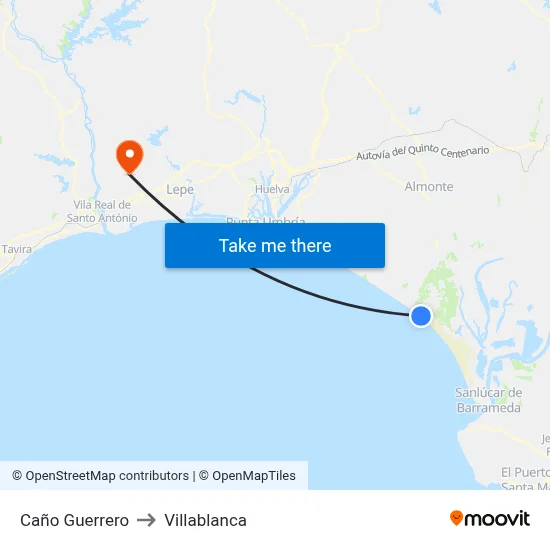 Caño Guerrero to Villablanca map