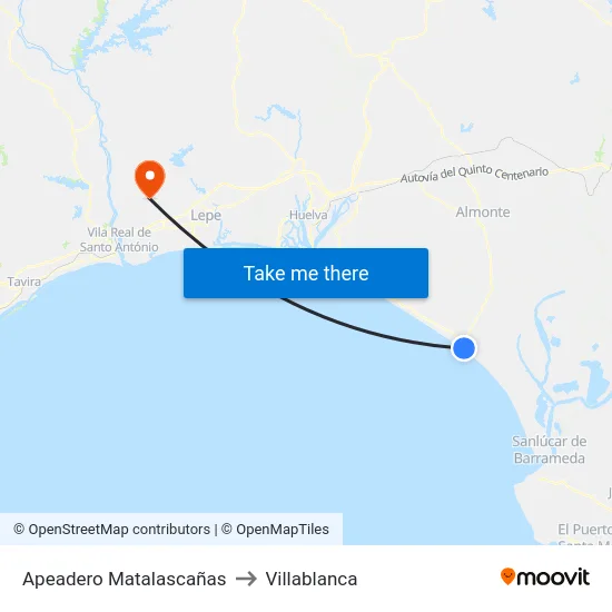 Apeadero Matalascañas to Villablanca map