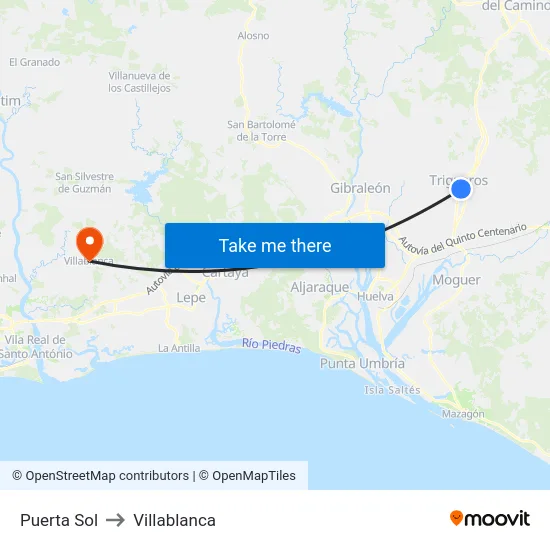 Puerta Sol to Villablanca map