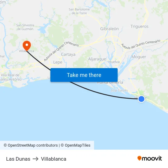 Las Dunas to Villablanca map
