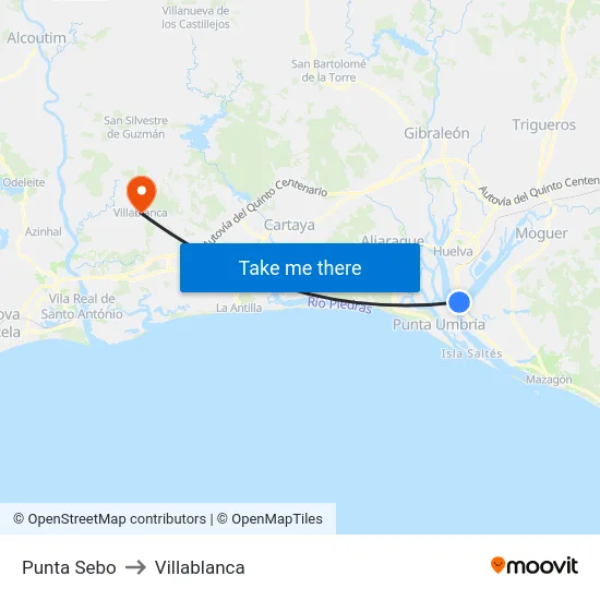Punta Sebo to Villablanca map