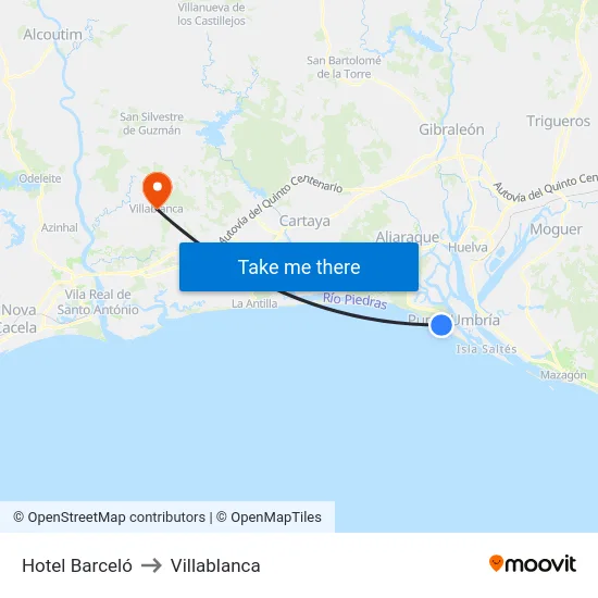 Hotel Barceló to Villablanca map