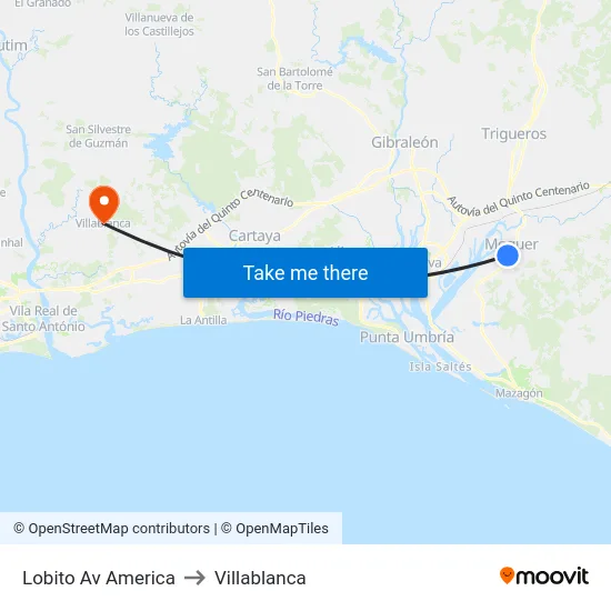 Lobito Av America to Villablanca map