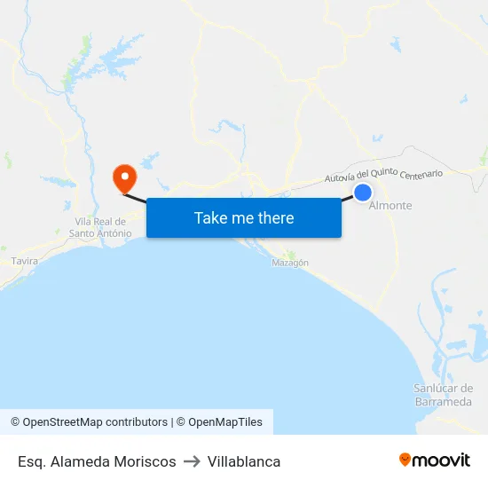 Esq. Alameda Moriscos to Villablanca map
