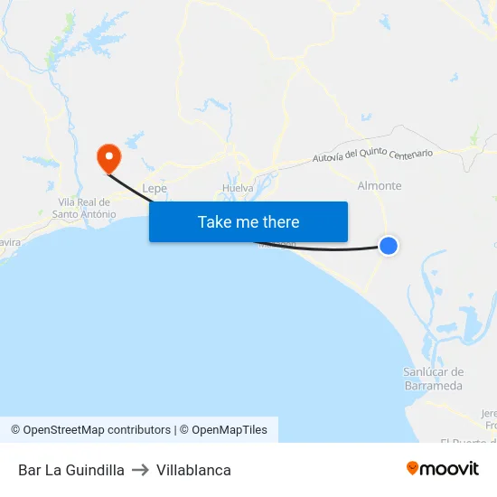 Bar La Guindilla to Villablanca map