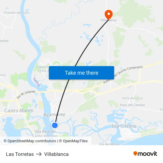 Las Torretas to Villablanca map